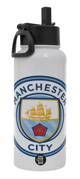 Manchester City FC — Metal mug thermo White with Straw and Spout Lid (Stainless steel), double wall, 950ml