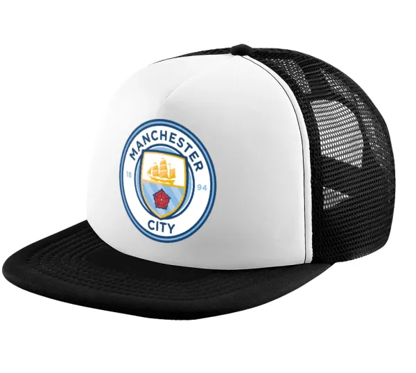 Manchester City FC — Καπέλο παιδικό Soft Trucker με Δίχτυ ΜΑΥΡΟ/ΛΕΥΚΟ (POLYESTER, ΠΑΙΔΙΚΟ, ONE SIZE)