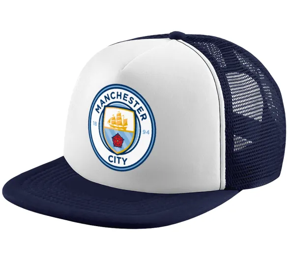 Manchester City FC — Adult Soft Trucker Hat with Dark Blue/White Mesh (POLYESTER, ADULT, UNISEX, ONE SIZE)