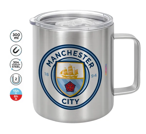 Manchester City FC — Double-walled stainless steel mug 300ml with temperature-retaining lid