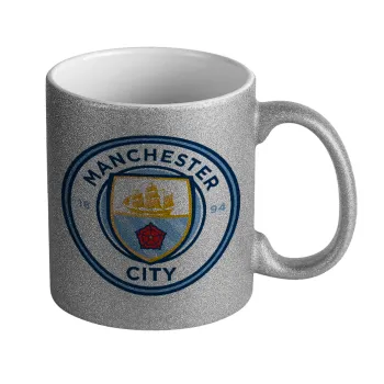 Manchester City FC , Κούπα Ασημένια Glitter που γυαλίζει, κεραμική, 330ml