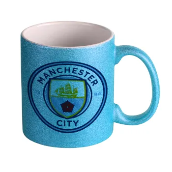 Manchester City FC , Κούπα Σιέλ Glitter που γυαλίζει, κεραμική, 330ml