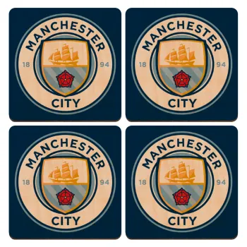 Manchester City FC , ΣΕΤ x4 Σουβέρ ξύλινα τετράγωνα plywood (9cm)