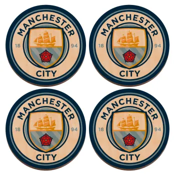 Manchester City FC , ΣΕΤ x4 Σουβέρ ξύλινα στρογγυλά plywood (9cm)