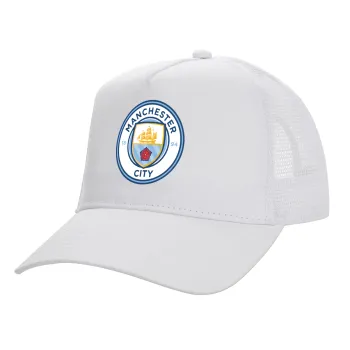 Manchester City FC , Structured Trucker Adult Hat, with Mesh, WHITE (100% COTTON, ADULT, UNISEX, ONE SIZE)
