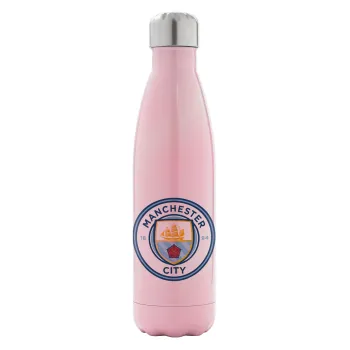 Manchester City FC , Metal mug thermos Pink Iridiscent (Stainless steel), double wall, 500ml