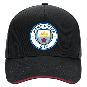 Manchester City FC , DRILL Adult Ultimate Hat BLACK/RED, (100% COTTON, ADULT, UNISEX, ONE SIZE)