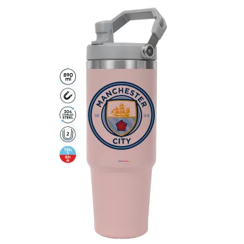 Manchester City FC , Pink color, 890ml (30oz) stainless Steel Tumbler with Handle