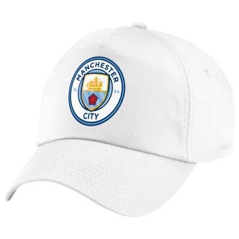 Manchester City FC , Καπέλο παιδικό Baseball, 100% Βαμβακερό Twill, Λευκό (ΒΑΜΒΑΚΕΡΟ, ΠΑΙΔΙΚΟ, UNISEX, ONE SIZE)
