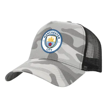 Manchester City FC , Adult Structured Trucker Hat, with Mesh, (Camouflage) Army Camo (100% COTTON, ADULT, UNISEX, ONE SIZE)
