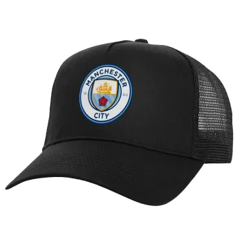 Manchester City FC , Καπέλο Ενηλίκων Structured Trucker, με Δίχτυ, Μαύρο (100% ΒΑΜΒΑΚΕΡΟ, ΕΝΗΛΙΚΩΝ, UNISEX, ONE SIZE)