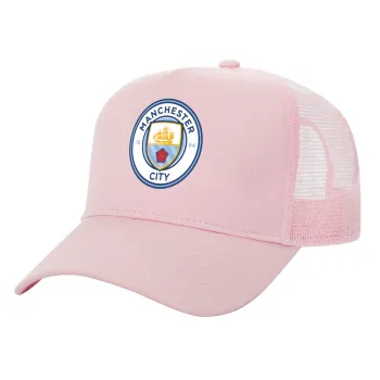 Manchester City FC , Καπέλο Παιδικό Structured Trucker, με Δίχτυ, ΡΟΖ (100% ΒΑΜΒΑΚΕΡΟ, ΠΑΙΔΙΚΟ, UNISEX, ONE SIZE)