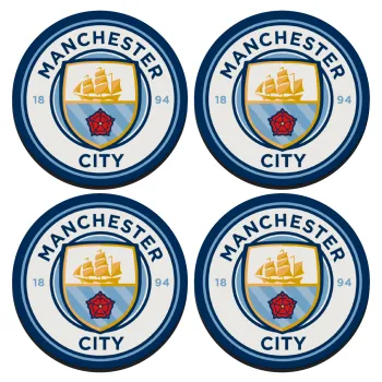 Manchester City FC , ΣΕΤ 4 Σουβέρ ξύλινα στρογγυλά (9cm)