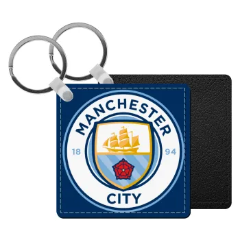 Manchester City FC , Μπρελόκ Δερματίνη, τετράγωνο ΜΑΥΡΟ (5x5cm)