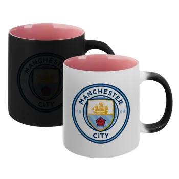 Manchester City FC , Κούπα Μαγική εσωτερικό ΡΟΖ, κεραμική 330ml που αλλάζει χρώμα με το ζεστό ρόφημα