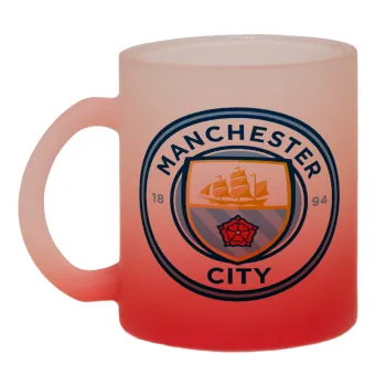 Manchester City FC , Κούπα γυάλινη δίχρωμη με βάση το κόκκινο ματ, 330ml