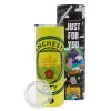 Neon Yellow Travel Tumbler θερμό, μεταλλικό καλαμάκι(Ανωξείδωτο 304 Food grade, BPA free, 600ml)