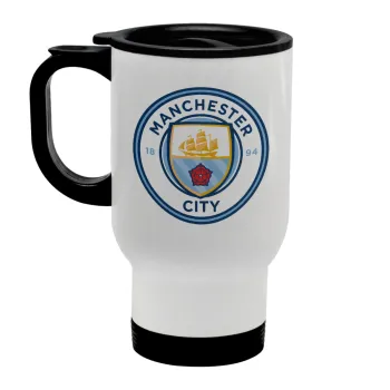 Manchester City FC , Stainless steel travel mug with lid, double wall white 450ml