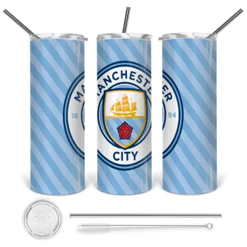 Manchester City FC , Tumbler stainless steel 600ml, with metal straw & cleaning brush