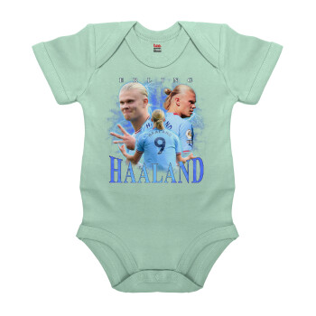 Erling Haaland, Βρεφικό φορμάκι μωρού, 0-18 μηνών, mint (Μέντα), 100% Organic Cotton, κοντομάνικο