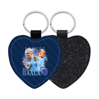 Erling Haaland, Μπρελόκ PU δερμάτινο glitter καρδιά ΜΑΥΡΟ