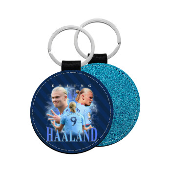 Erling Haaland, Μπρελόκ Δερματίνη, στρογγυλό ΜΠΛΕ (5cm)