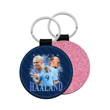 Erling Haaland, Μπρελόκ Δερματίνη, στρογγυλό ΡΟΖ (5cm)