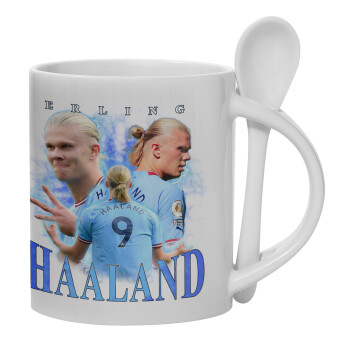 Erling Haaland, Ceramic coffee mug with Spoon, 330ml (1pcs)
