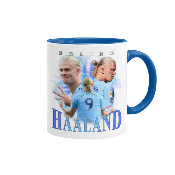 Erling Haaland, Mug colored blue, ceramic, 330ml