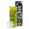 Neon Yellow Travel Tumbler θερμό, μεταλλικό καλαμάκι(Ανωξείδωτο 304 Food grade, BPA free, 600ml)