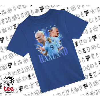 Erling Haaland, Παιδικό T-Shirt ΜΠΛΕ από 100% βαμβάκι, για κάθε μέρα. Vegan & OEKO-TEX πιστοποιημένο.