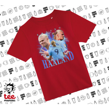 Erling Haaland, Άνετο παιδικό T-Shirt ΚΟΚΚΙΝΟ από 100% βαμβάκι, για κάθε μέρα. Vegan & OEKO-TEX πιστοποιημένο.