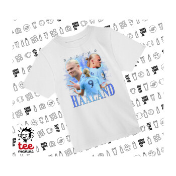 Erling Haaland, Άνετο παιδικό T-Shirt ΛΕΥΚΟ από 100% βαμβάκι, για κάθε μέρα. Vegan & OEKO-TEX πιστοποιημένο.
