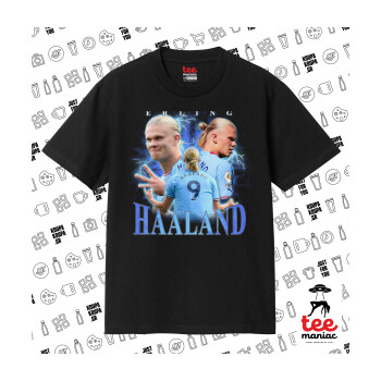 Erling Haaland, Κλασικό T-Shirt, διπλής ραφής, χωρίς πλευρικές ραφές ΜΑΥΡΟ από 100% βαμβάκι. Vegan & OEKO-TEX πιστοποιημένο.