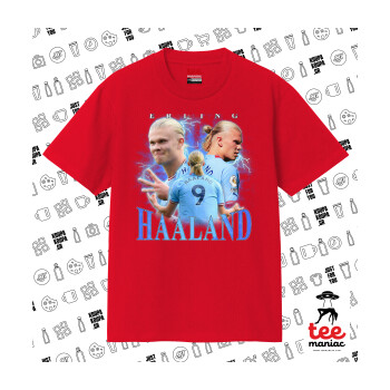 Erling Haaland, Κλασικό T-Shirt, διπλής ραφής, χωρίς πλευρικές ραφές ΚΟΚΚΙΝΟ από 100% βαμβάκι. Vegan & OEKO-TEX πιστοποιημένο.