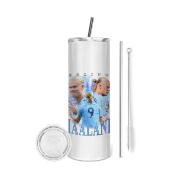 Erling Haaland, Tumbler ποτήρι θερμό από ανοξείδωτο ατσάλι 600ml, με μεταλλικό καλαμάκι & βούρτσα καθαρισμού
