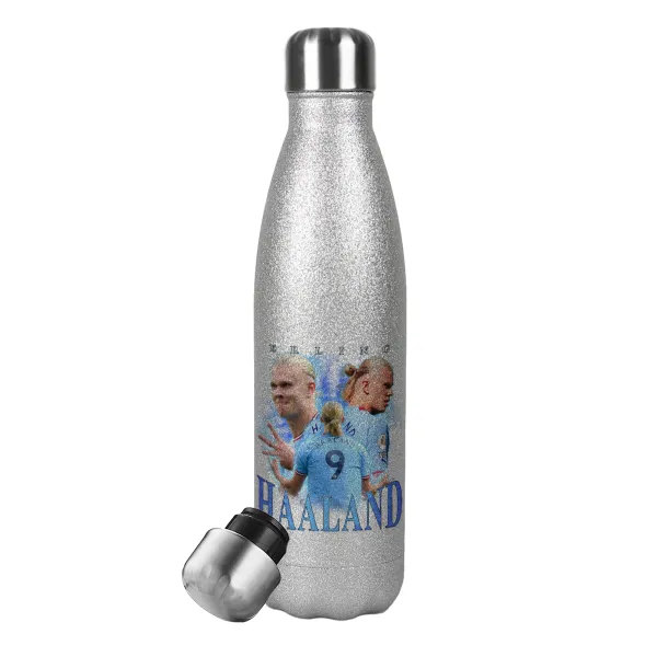 Erling Haaland — Metallic Glitter Silver Thermos Flask (Stainless steel), double-walled, 500ml