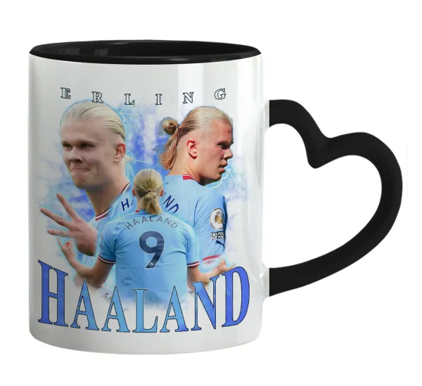 Erling Haaland — Mug heart black handle, ceramic, 330ml