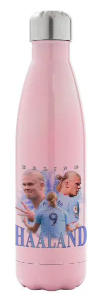 Erling Haaland — Metal mug thermos Pink Iridiscent (Stainless steel), double wall, 500ml