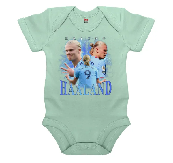Erling Haaland — Βρεφικό φορμάκι μωρού, 0-18 μηνών, mint, 100% Organic Cotton, κοντομάνικο