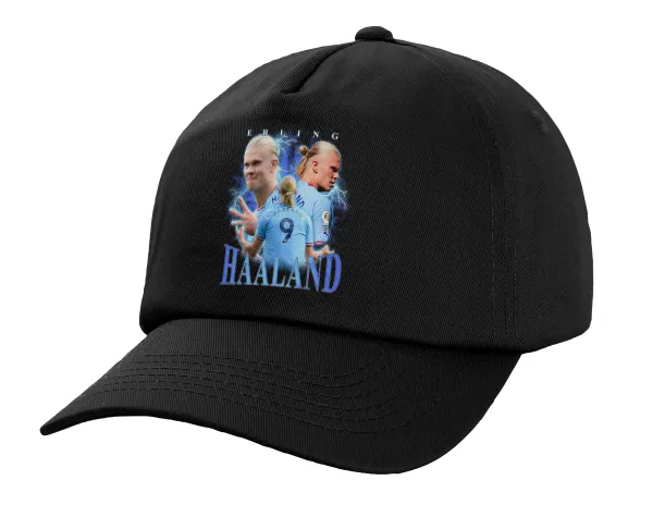 Erling Haaland — Καπέλο Ενηλίκων Baseball, 100% Βαμβακερό,  Μαύρο (ΒΑΜΒΑΚΕΡΟ, ΕΝΗΛΙΚΩΝ, UNISEX, ONE SIZE)