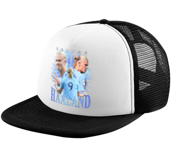 Erling Haaland — Καπέλο παιδικό Soft Trucker με Δίχτυ ΜΑΥΡΟ/ΛΕΥΚΟ (POLYESTER, ΠΑΙΔΙΚΟ, ONE SIZE)