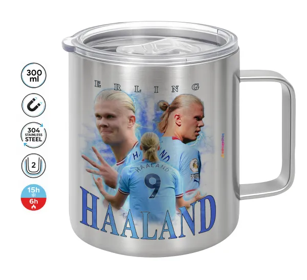 Erling Haaland — Double-walled stainless steel mug 300ml with temperature-retaining lid