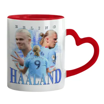 Erling Haaland, Mug heart red handle, ceramic, 330ml