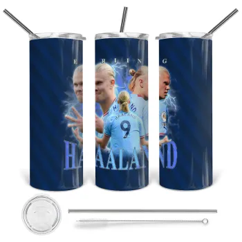 Erling Haaland, Tumbler ποτήρι θερμό από ανοξείδωτο ατσάλι 600ml, με μεταλλικό καλαμάκι & βούρτσα καθαρισμού