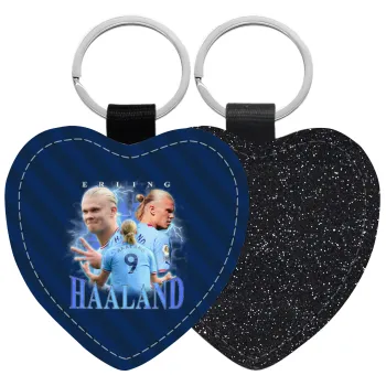 Erling Haaland, Μπρελόκ PU δερμάτινο glitter καρδιά ΜΑΥΡΟ
