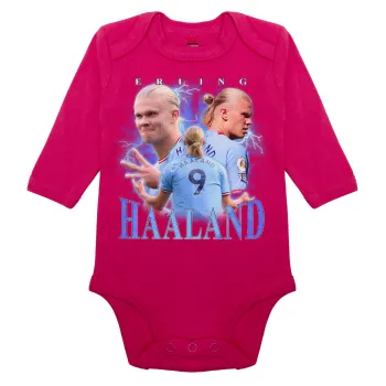 Erling Haaland, Μακρυμάνικο βρεφικό φορμάκι, 0-18 μηνών, ΡΟΖ, 100% Organic Cotton