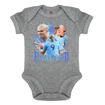 Erling Haaland, Βρεφικό φορμάκι μωρού, 0-18 μηνών, ΓΚΡΙ ΜΕΛΑΝΖΕ, 100% Organic Cotton, κοντομάνικο