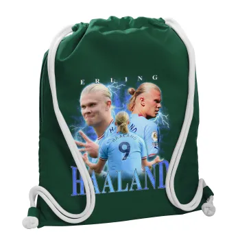 Erling Haaland, Backpack pouch GYMBAG BOTTLE GREEN, with pocket (40x48cm) & thick white cords