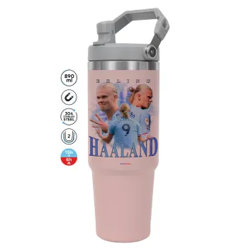 Erling Haaland, Pink color, 890ml (30oz) stainless Steel Tumbler with Handle